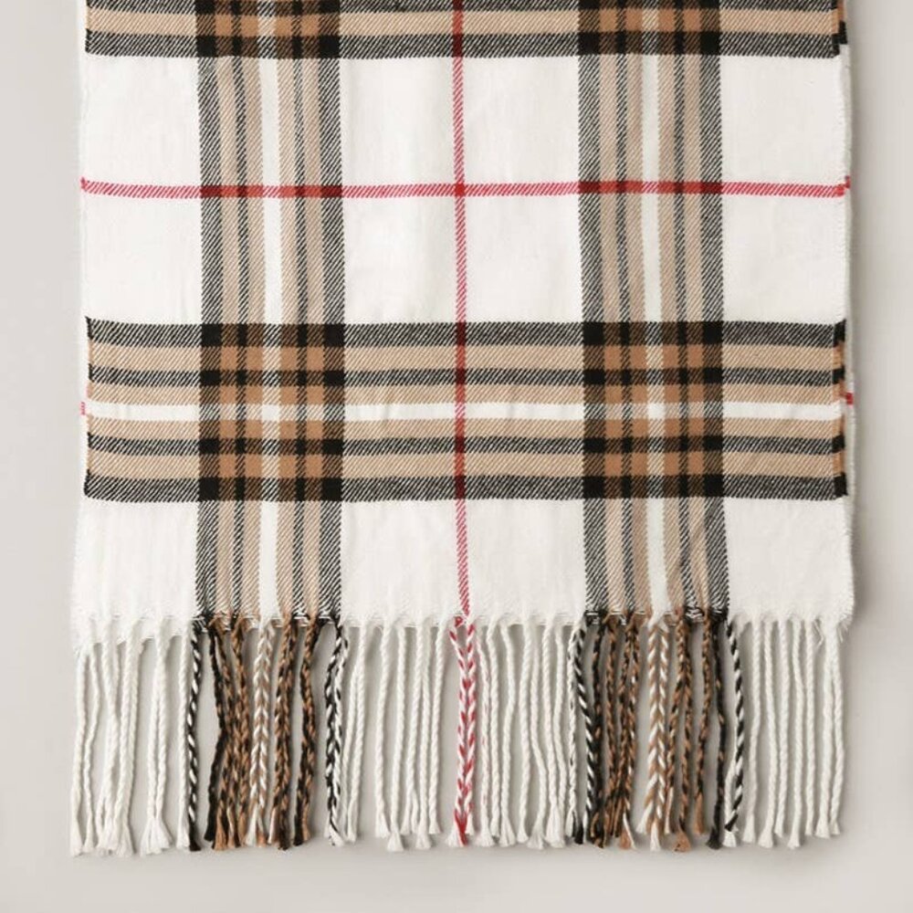 Festive Tartan Muffler Scarf in Ivory